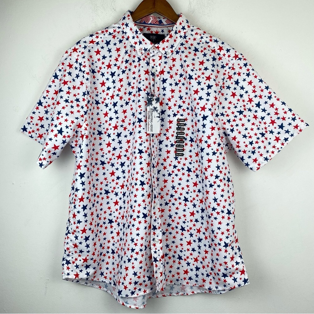 International Report size XXL Men’s Red White Blue Star Button Up Shirt